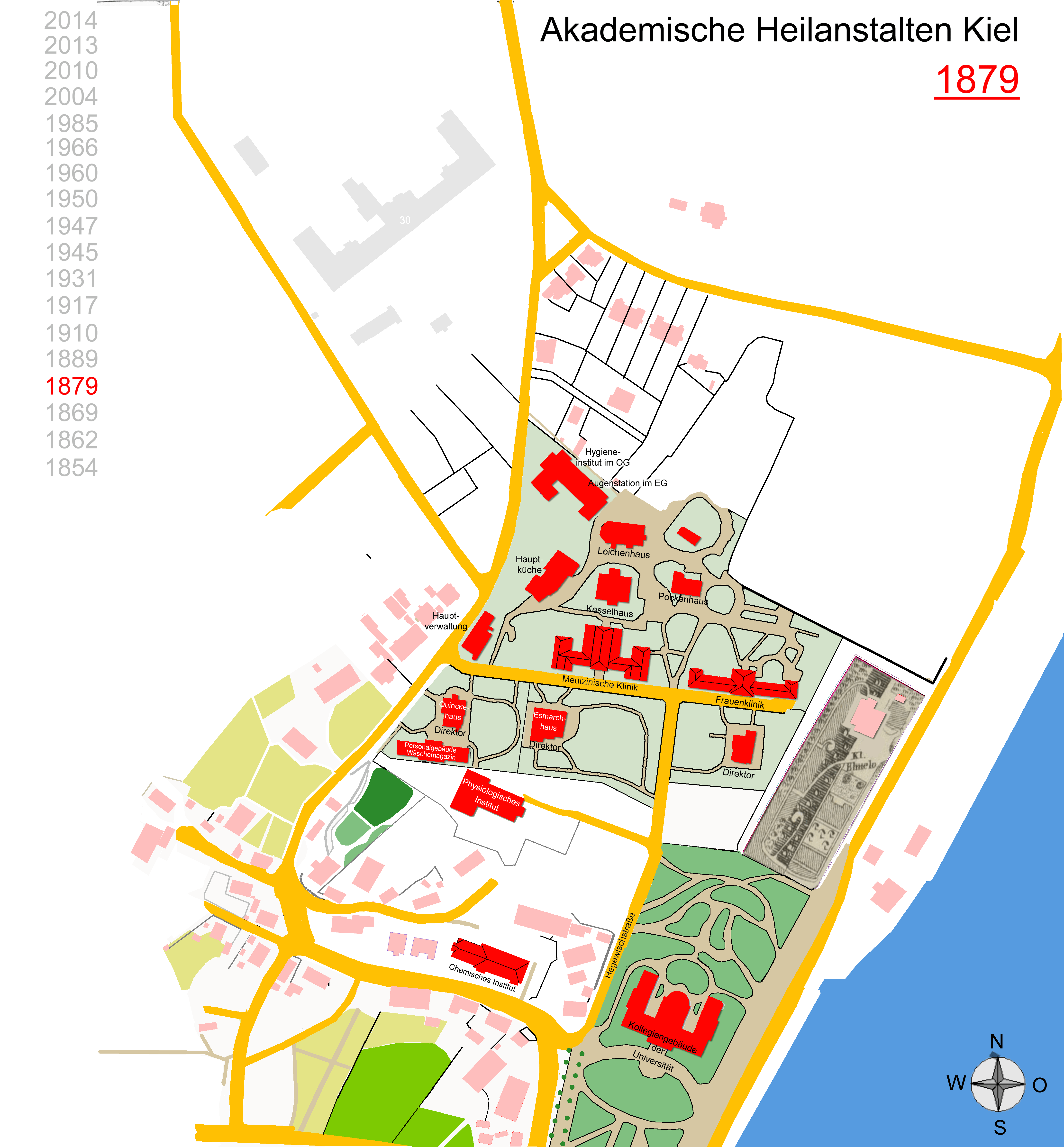 Lageplan akademische Heilanstalten Kiel 1879