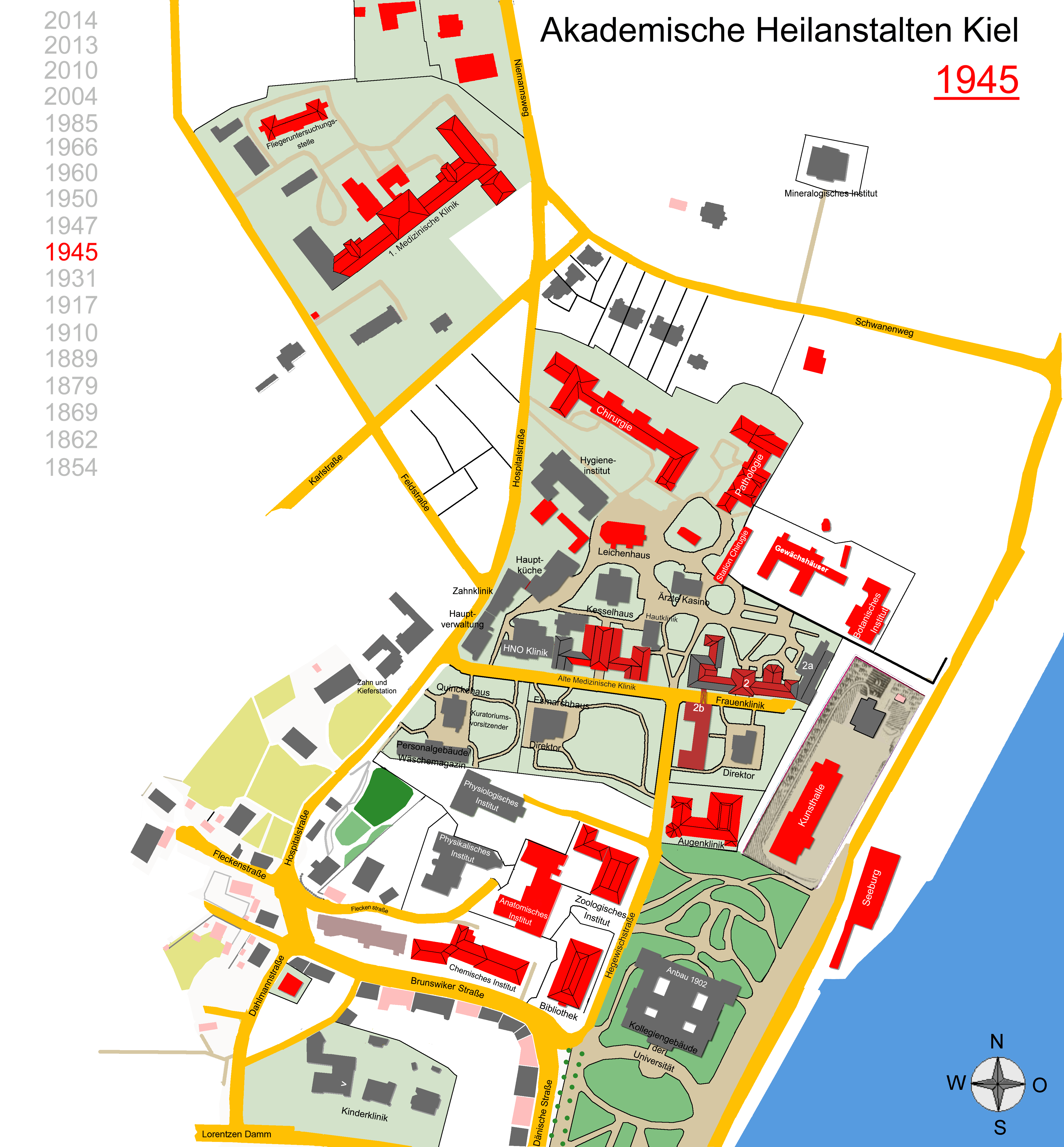 Lageplan akademische Heilanstalten Kiel 1945
