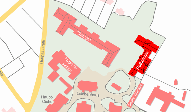 Lageplan Pathologie in Kiel 1908