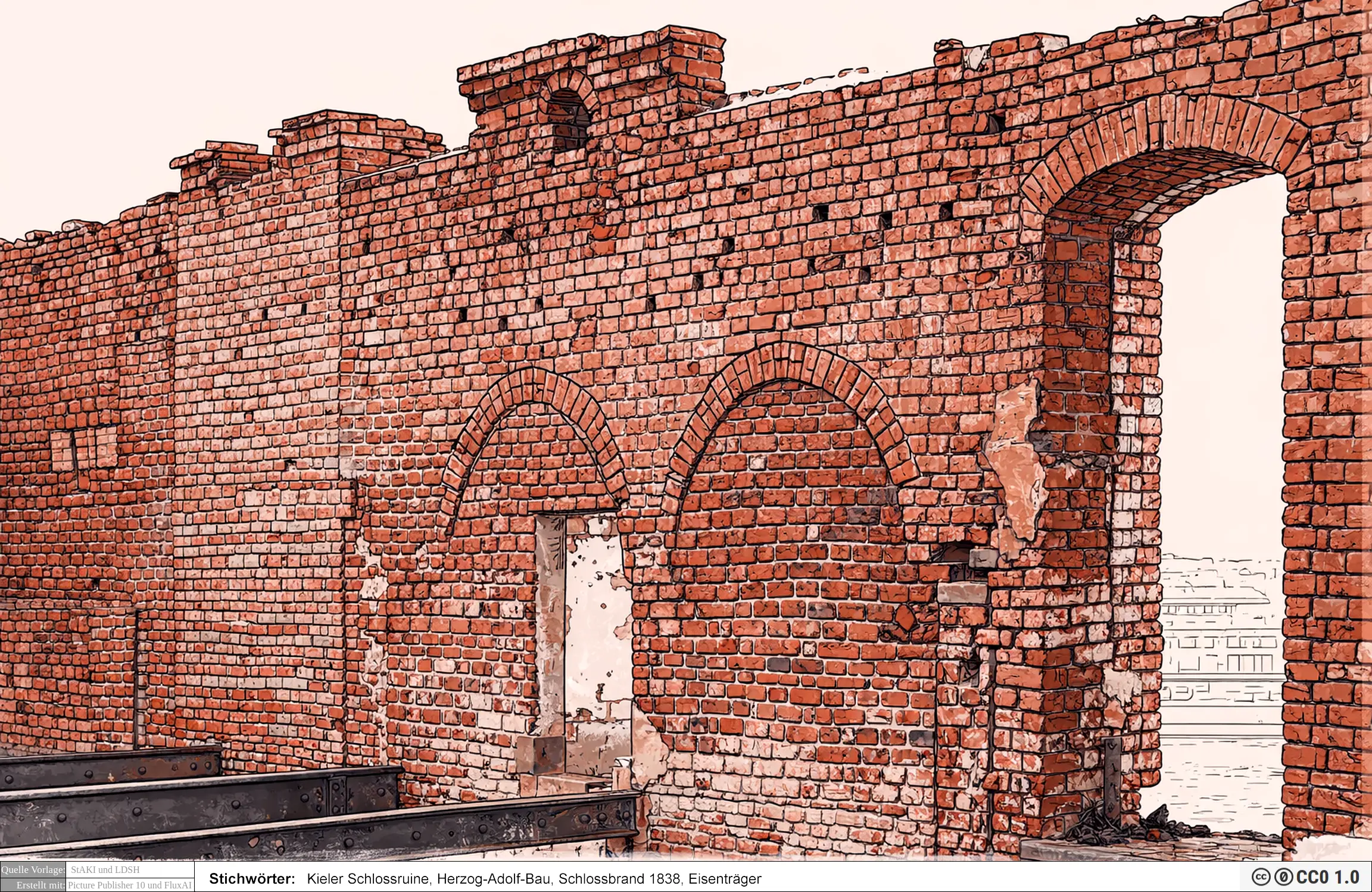 Kieler Schlossruine,Eisenträger,Schlossbrand 1838,Herzog-Adolf-Bau