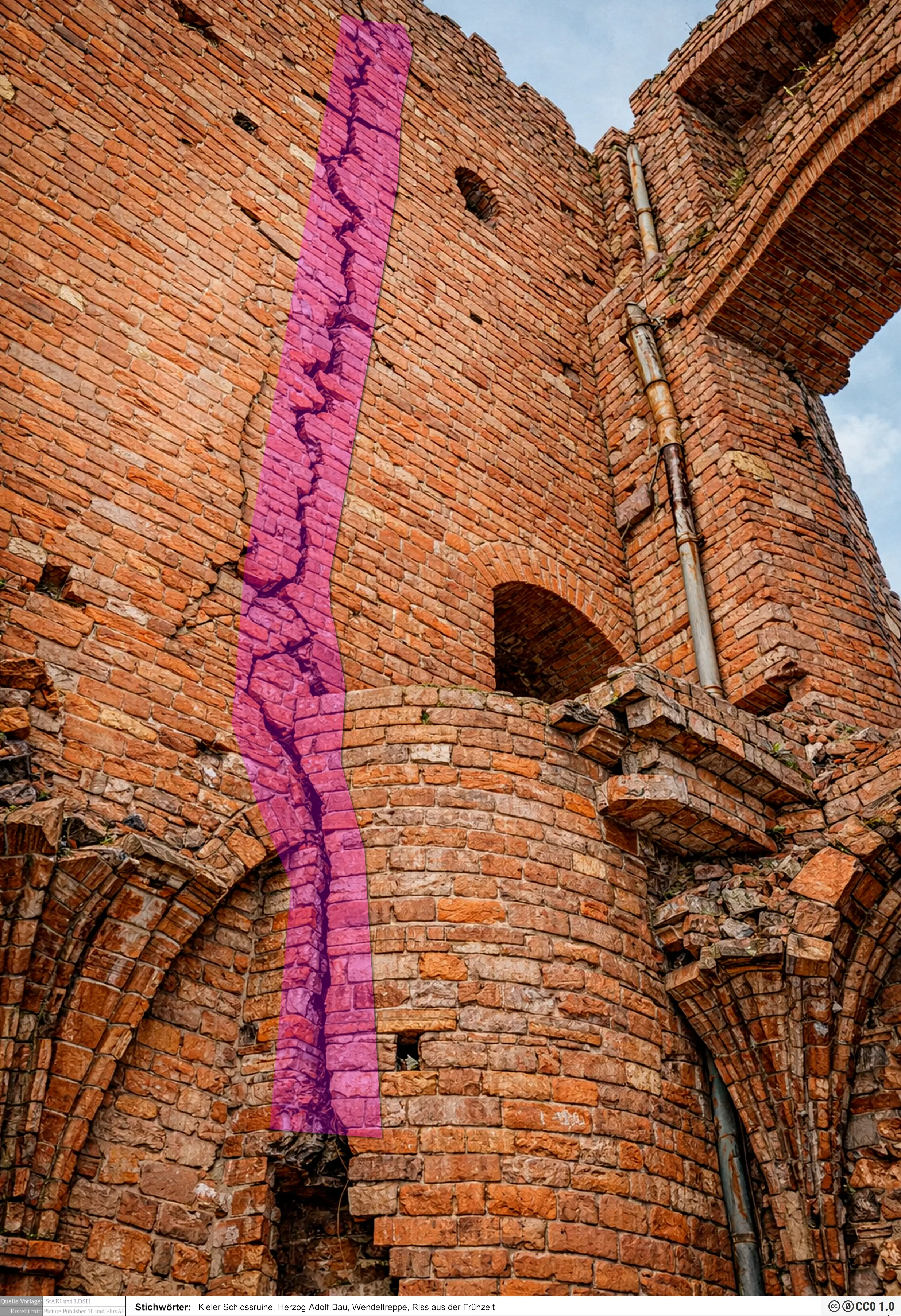 Kieler Schlossruine,Wendeltreppe,Riss,Herzog-Adolf-Bau
