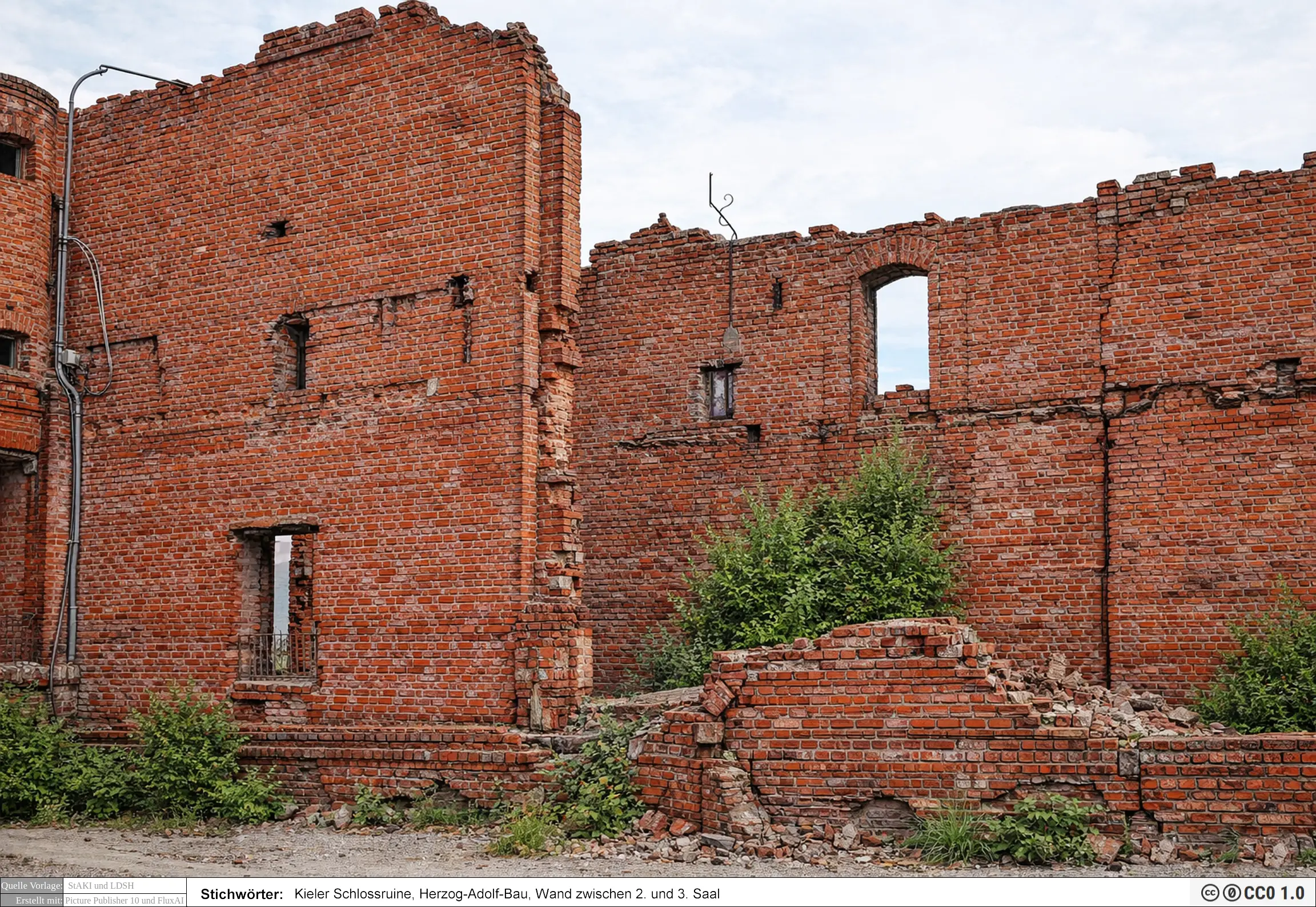 Kieler Schlossruine,Wand,Herzog-Adolf-Bau,2. und 3. Saal