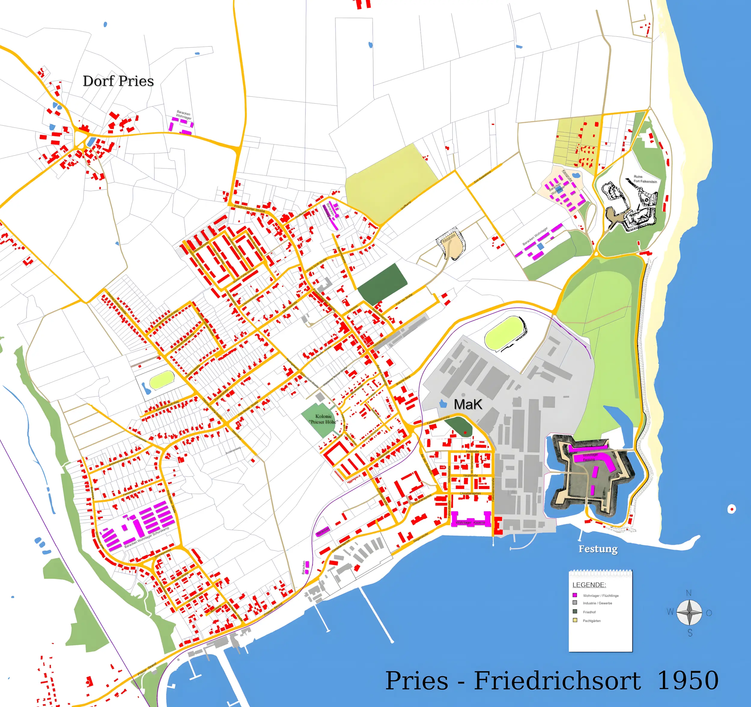 Lageplan Festung Friedrichsort  1950