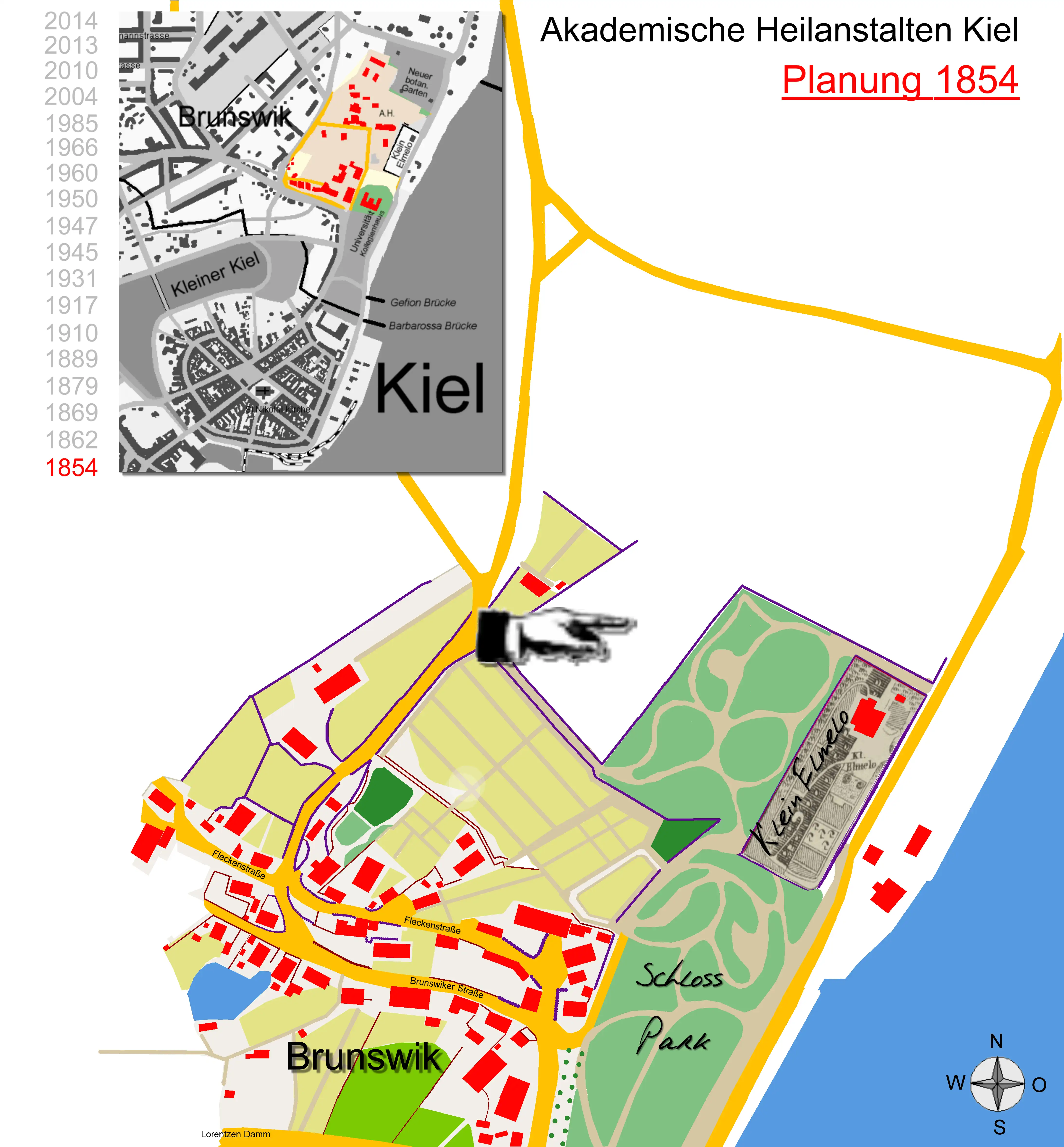 Lageplan Akad. Heilanstalten Kiel 1854