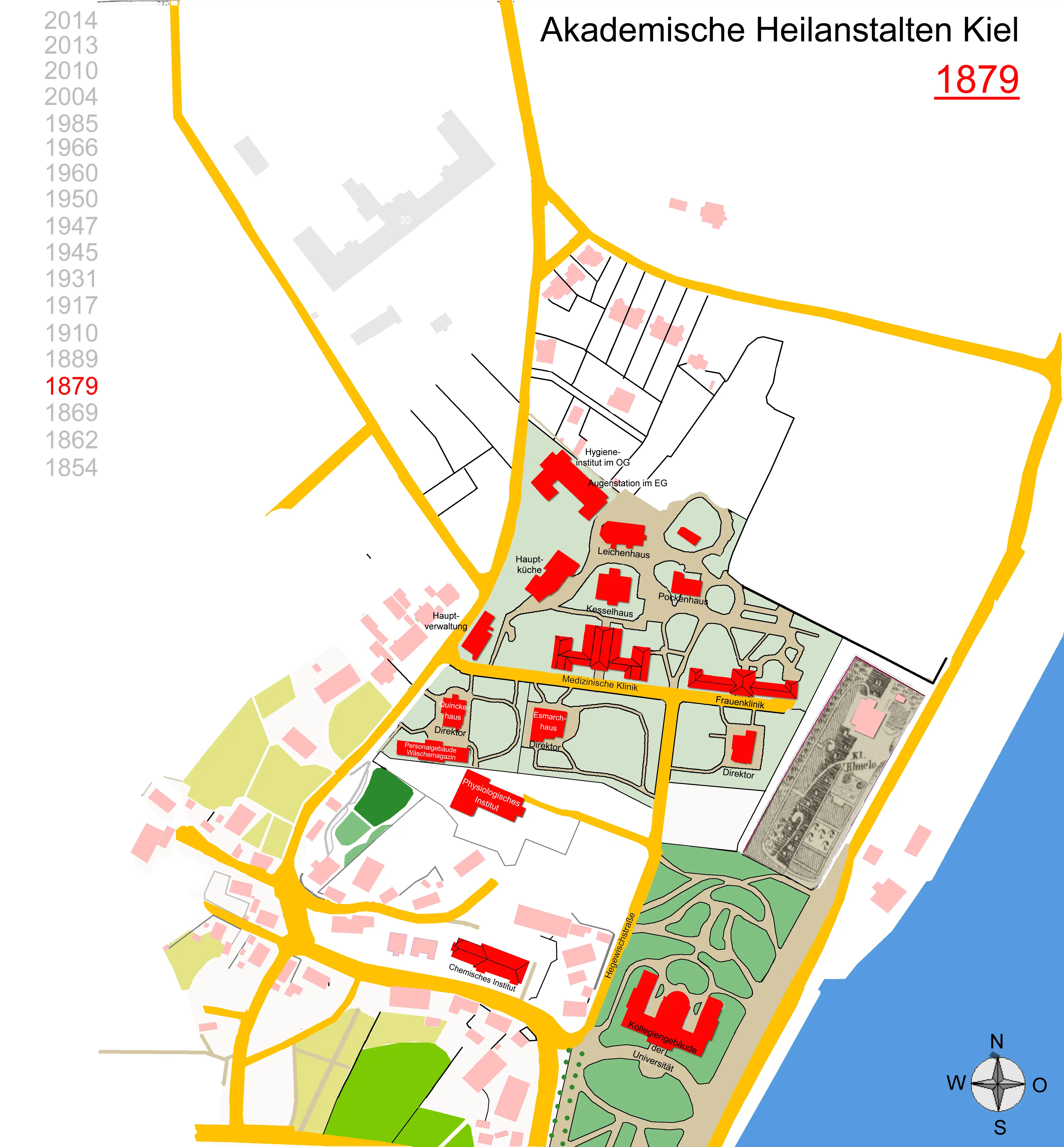 Lageplan Akad. Heilanstalten Kiel 1879