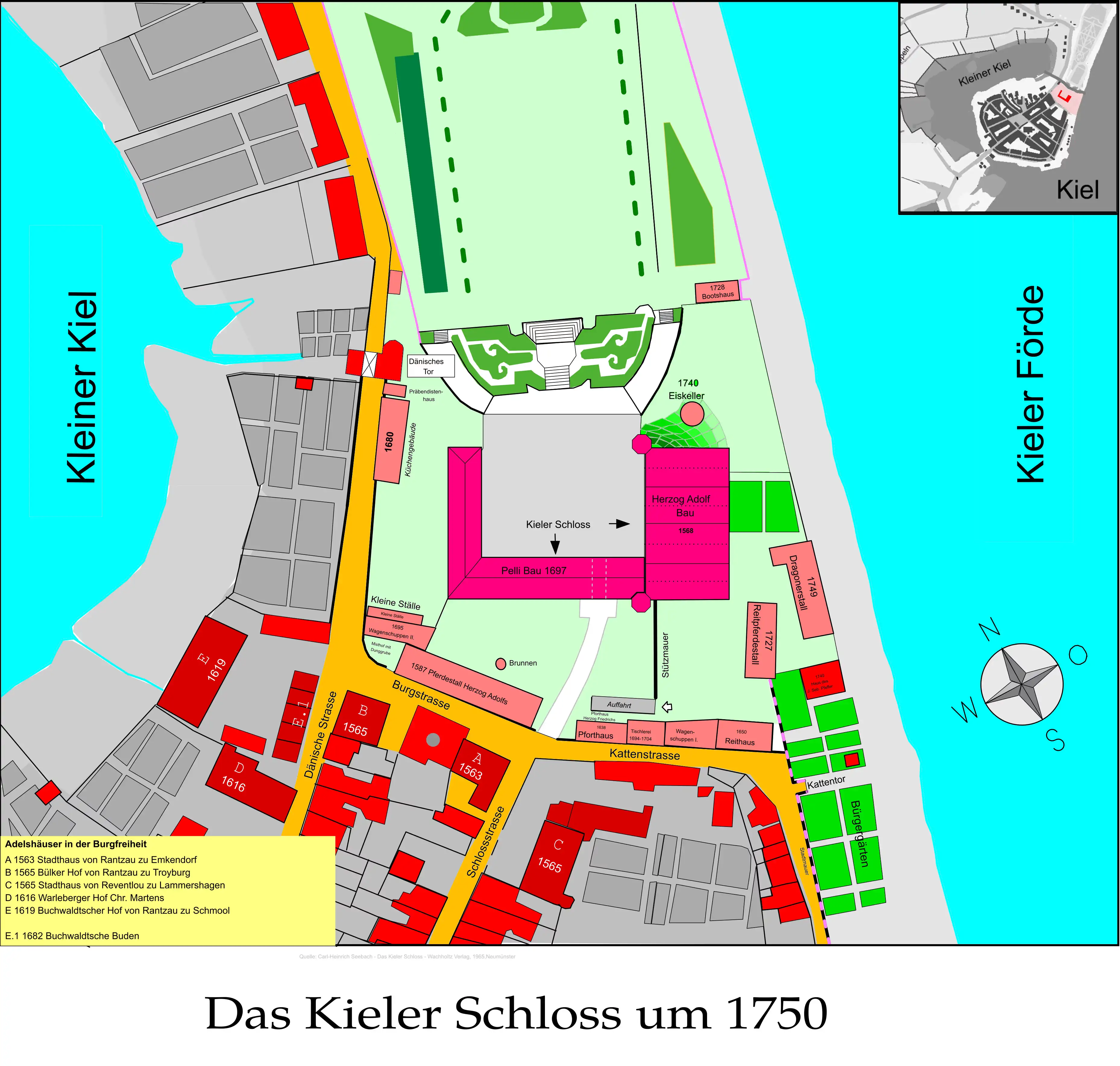 1750-Lageplan Kieler Schloss
