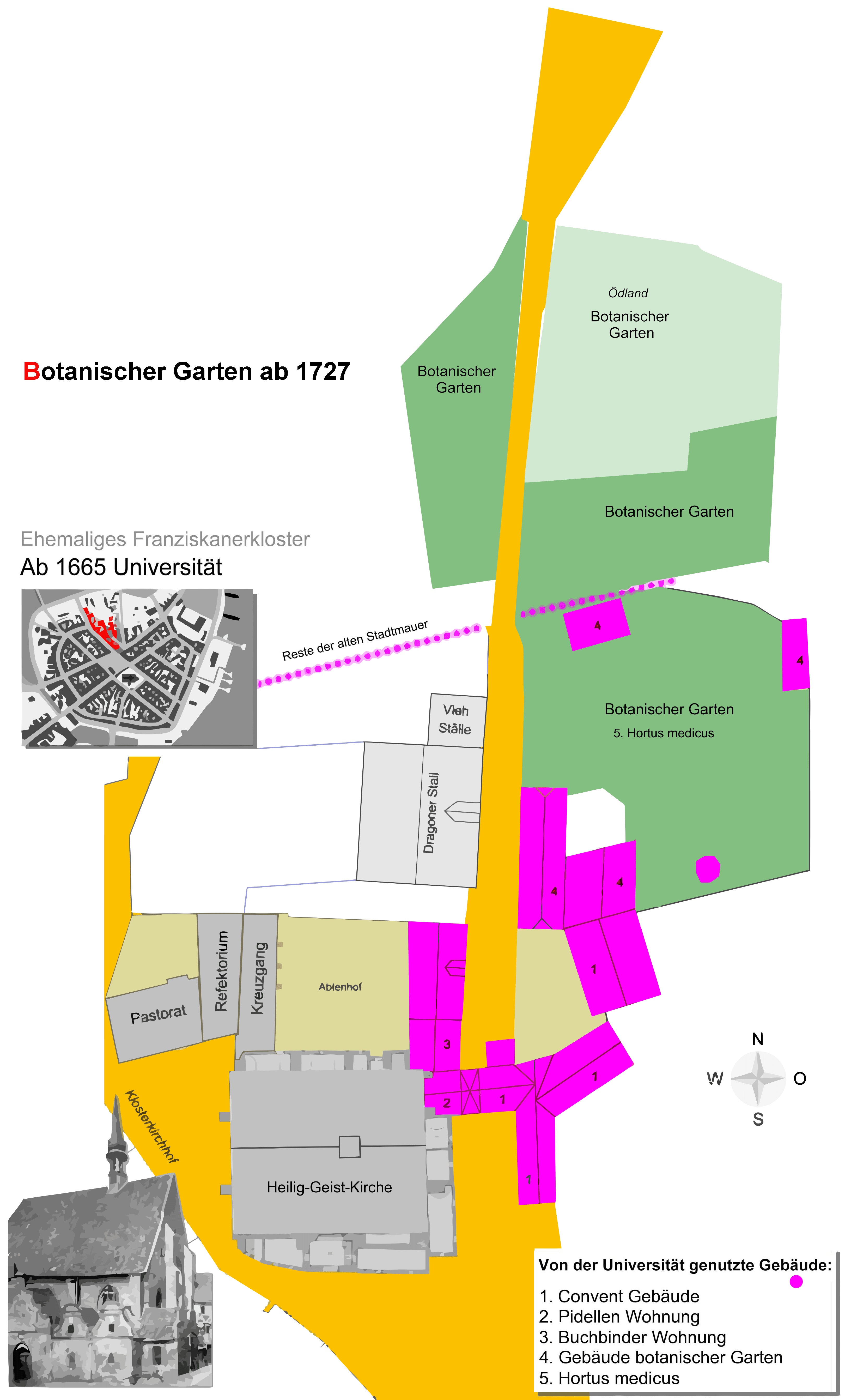 Lageplan-1. Botanischer Garten in Kiel 1727