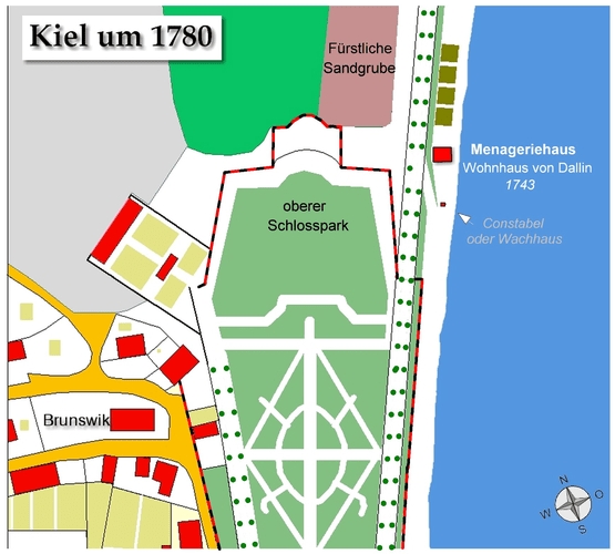 Lageplan der Seeburg 1780 in Kiel