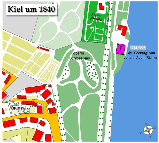Lageplan der Seeburg 1840 in Kiel