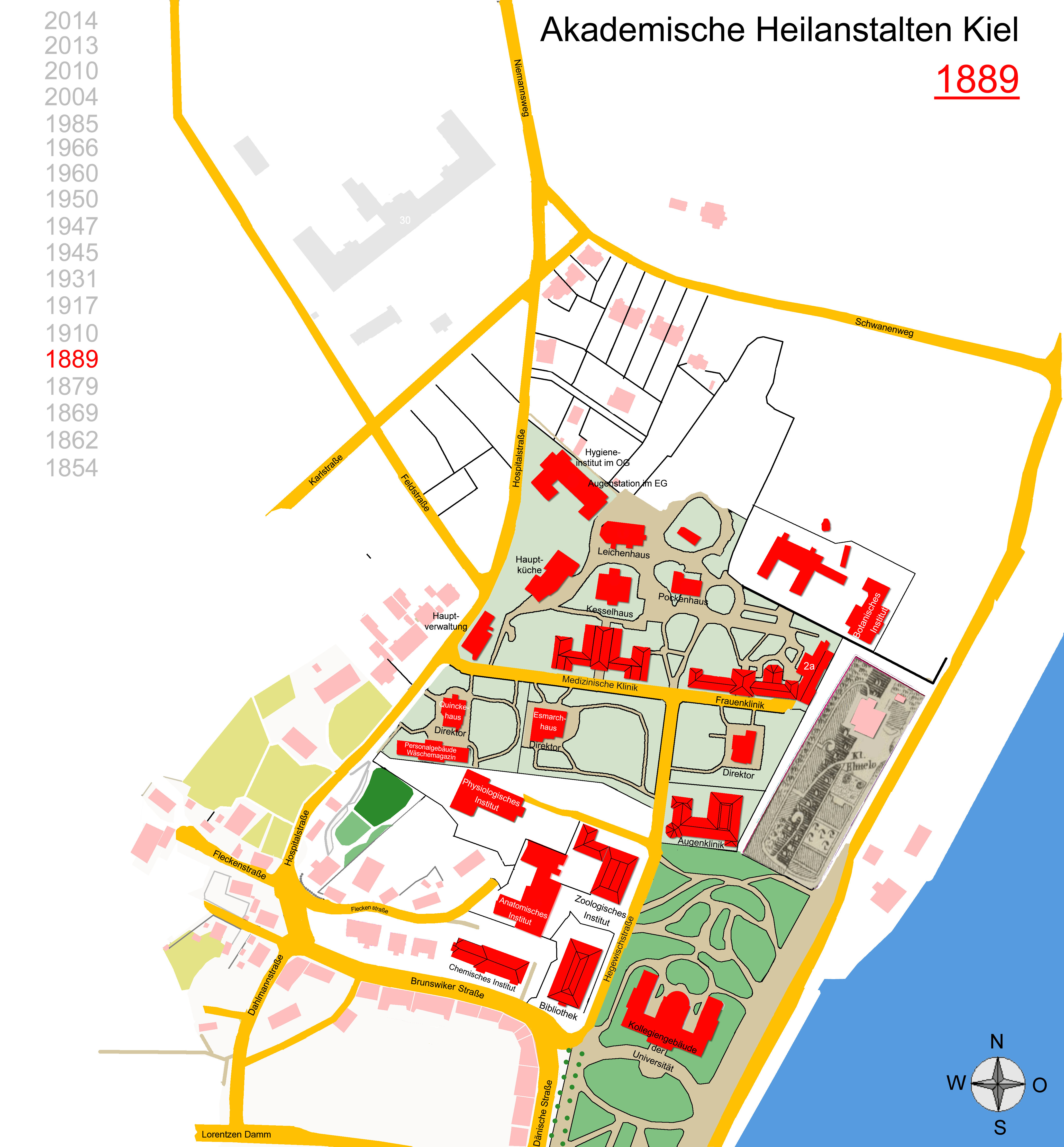 Lageplan akademische Heilanstalten Kiel 1869