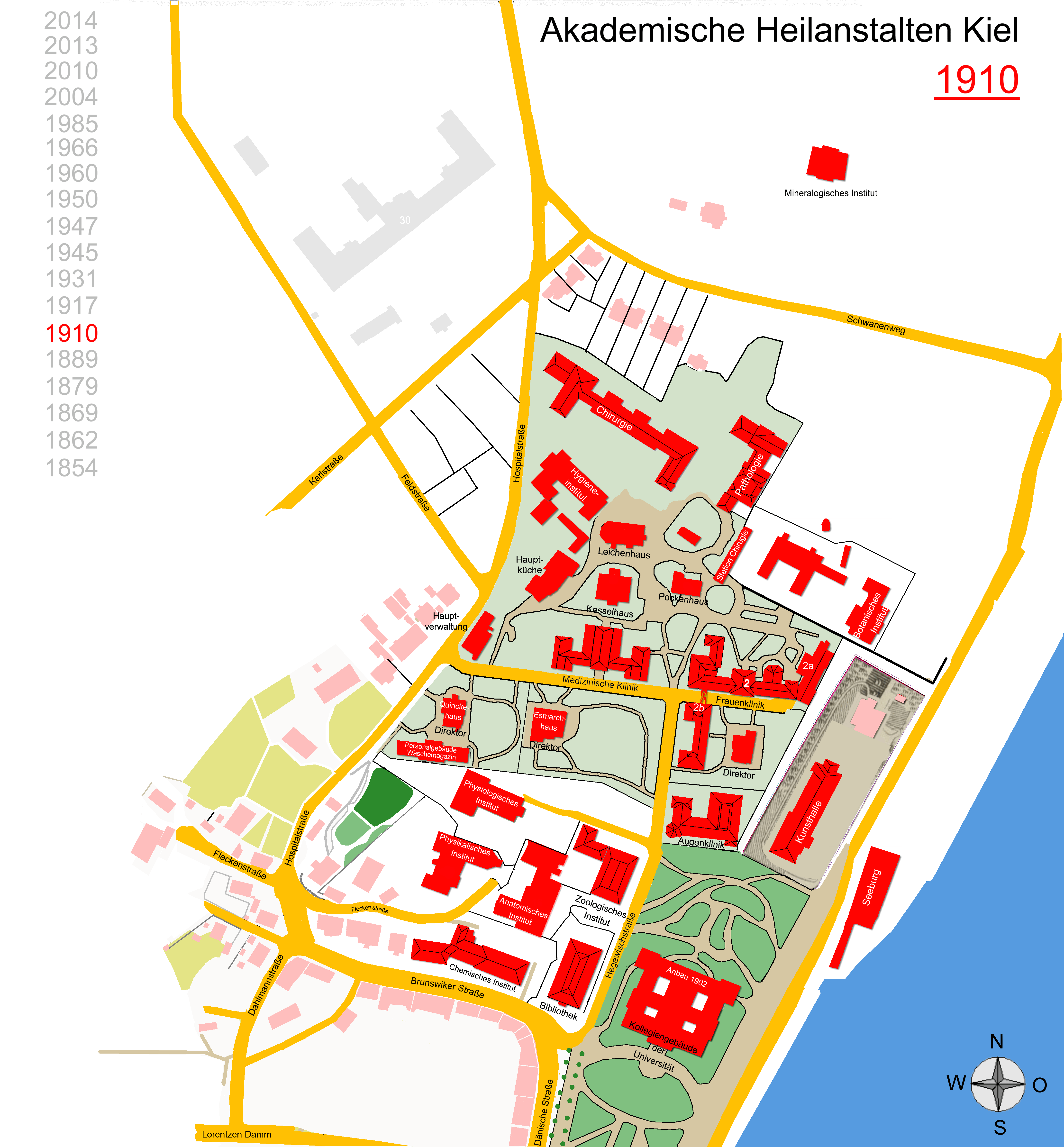 Lageplan akademische Heilanstalten Kiel 1910