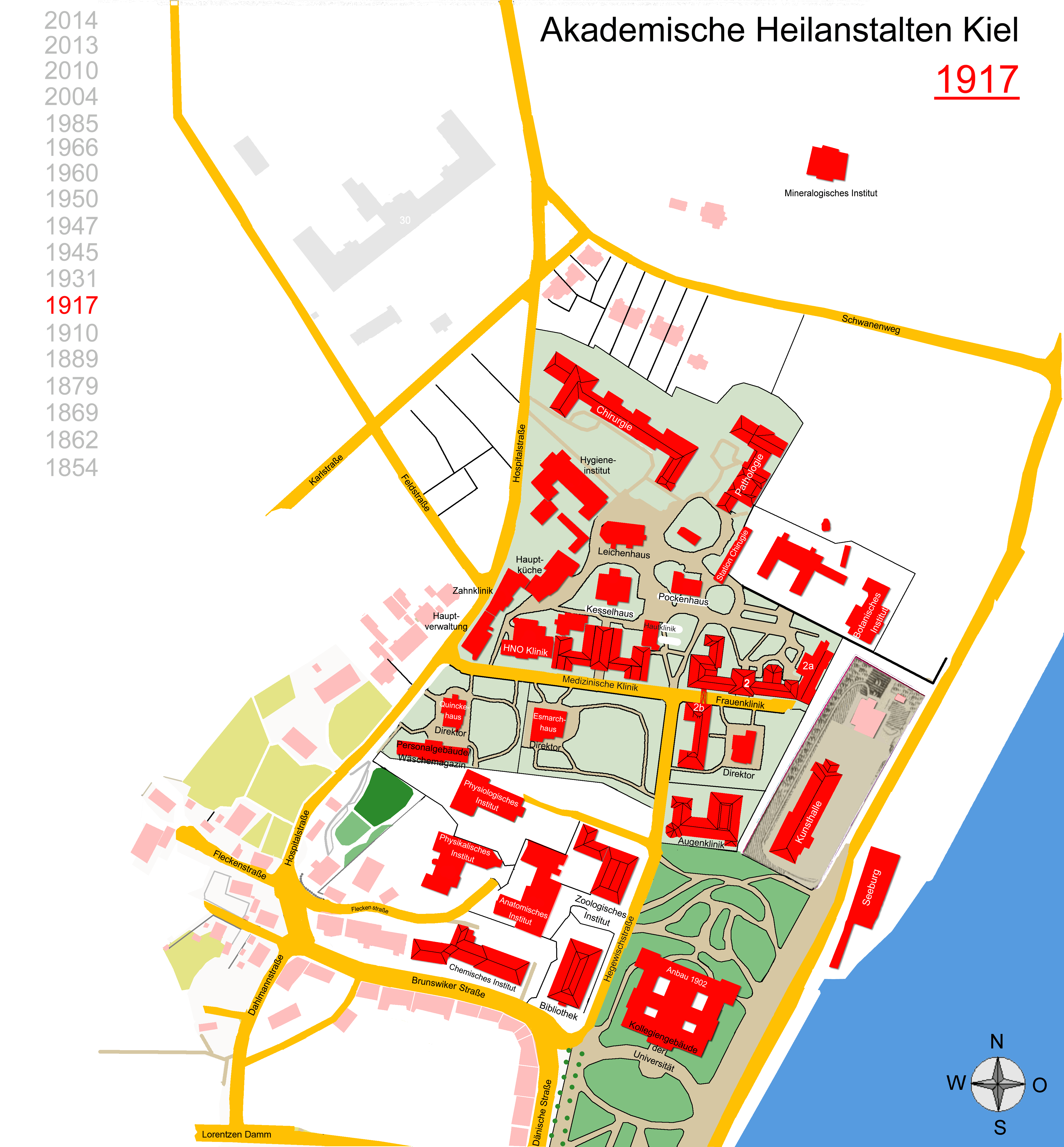 Lageplan akademische Heilanstalten Kiel 1917