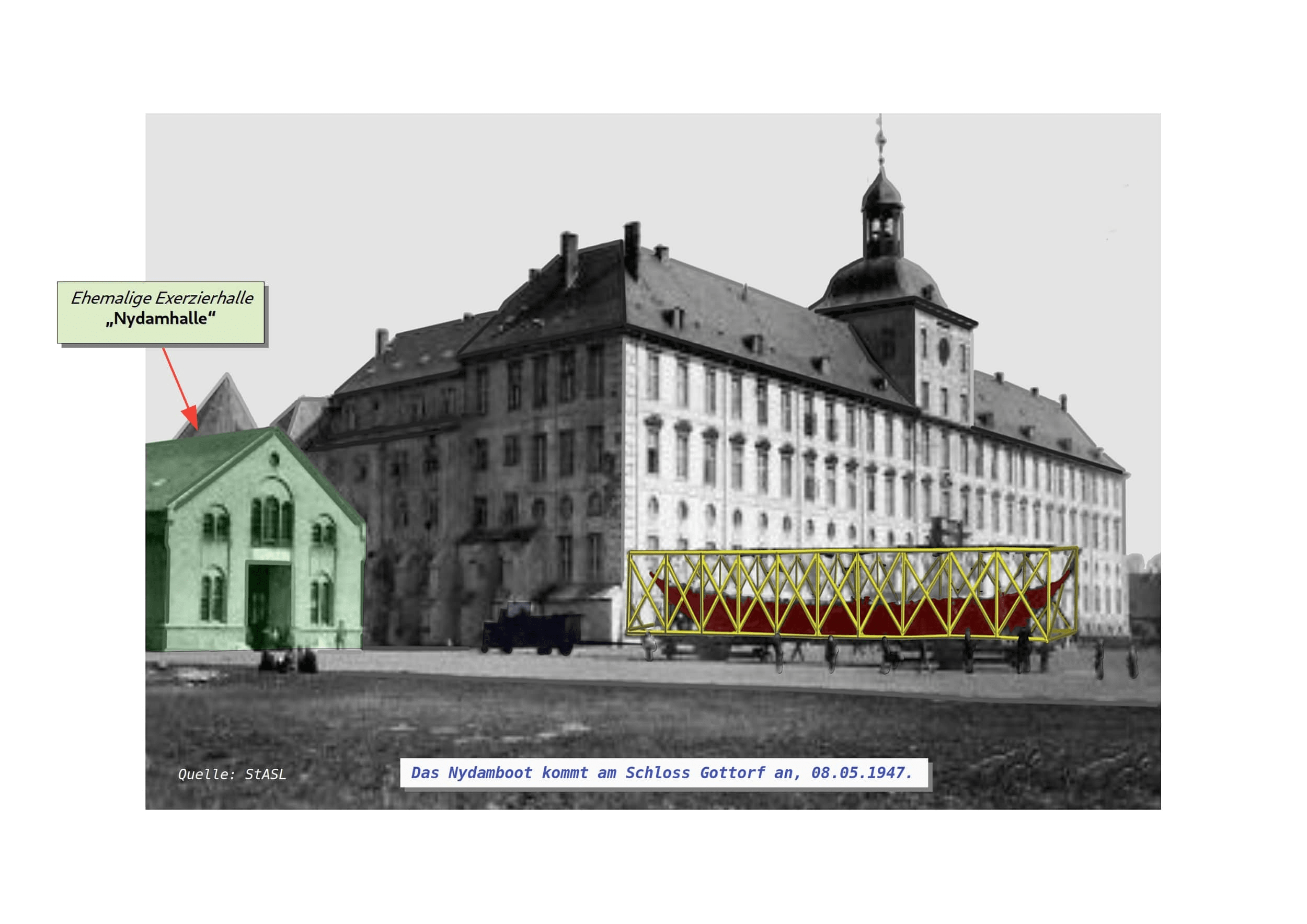 Nydamboot Ankunft Schloss Gottorf 1947