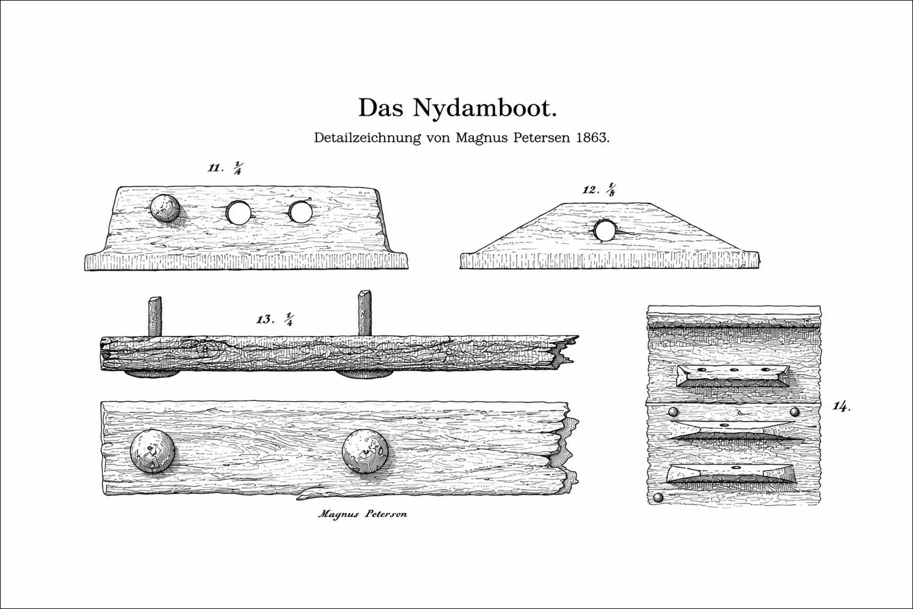 Nydamboot Detailzeichnung Magnus Petersen 1863