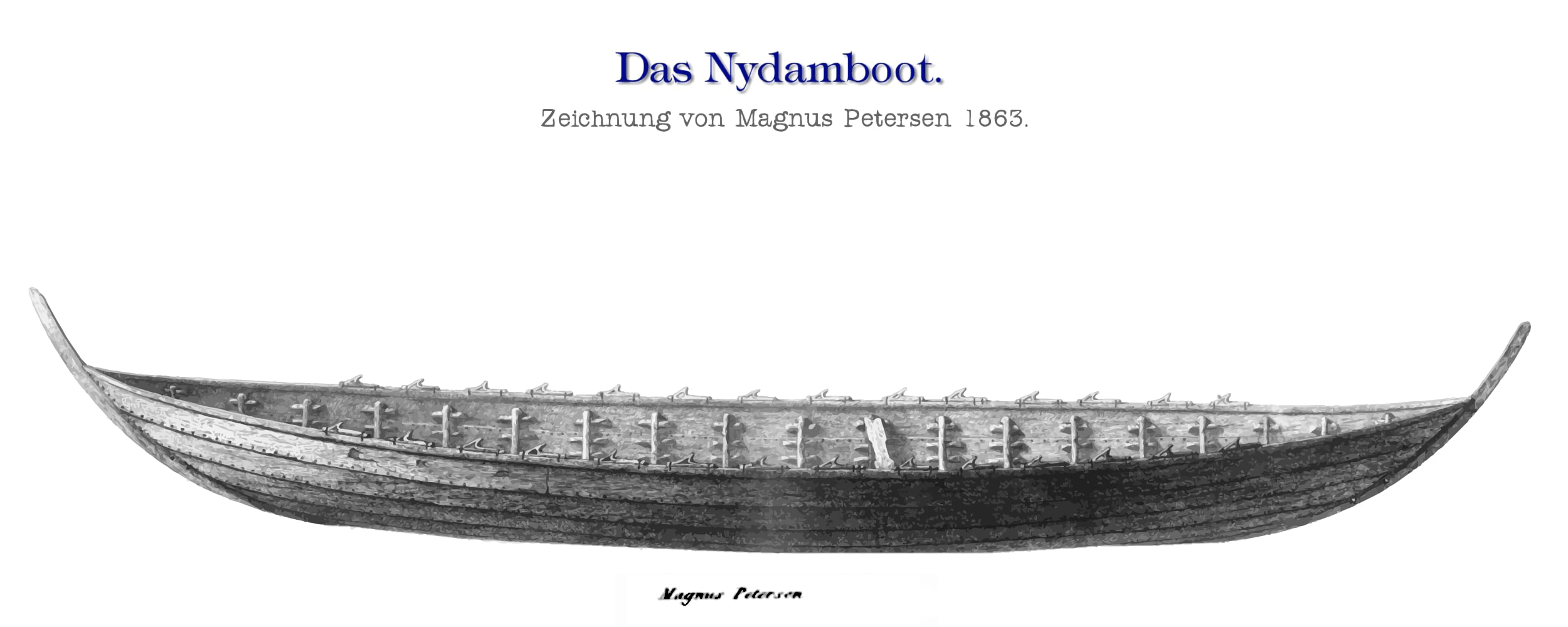 Nydamboot Ansicht_Zeichnung Magnus Petersen 1863