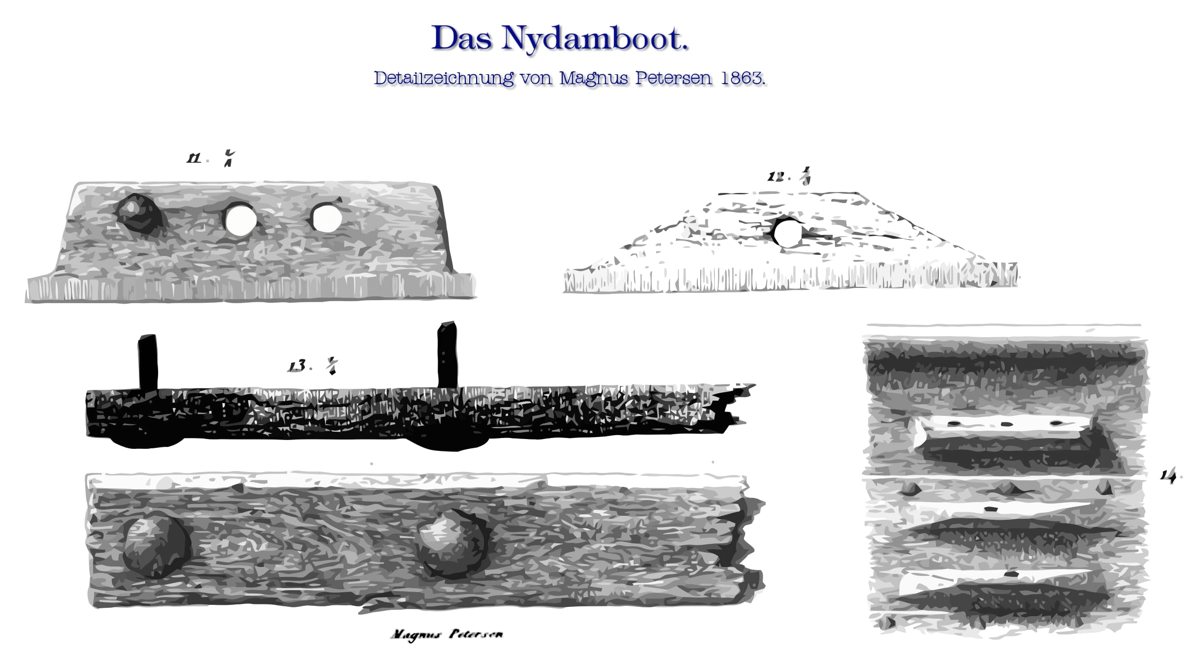 Nydamboot Detailzeichnung Magnus Petersen 1863