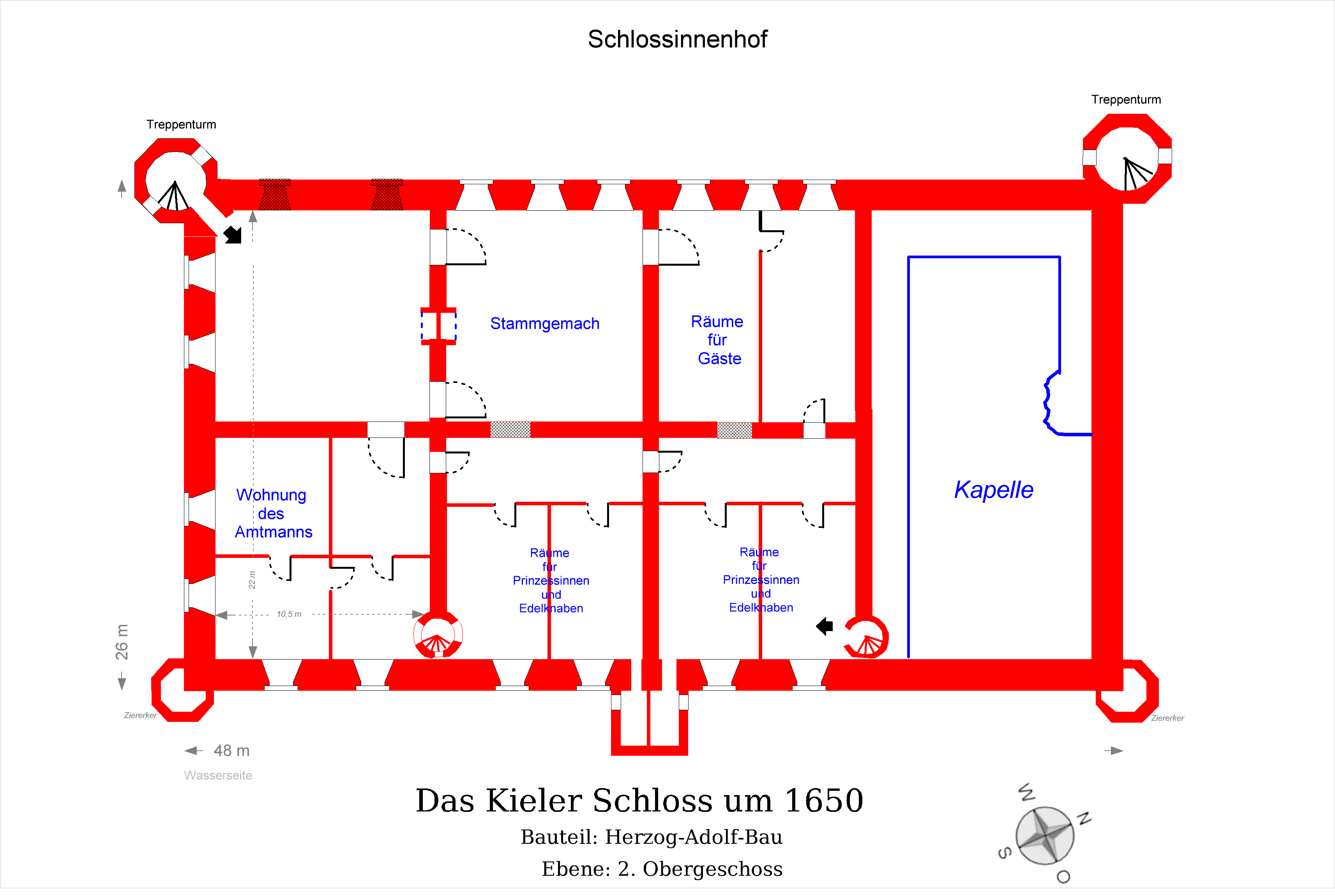 Grundriss Kieler Schloss 1650-Obergeschoss