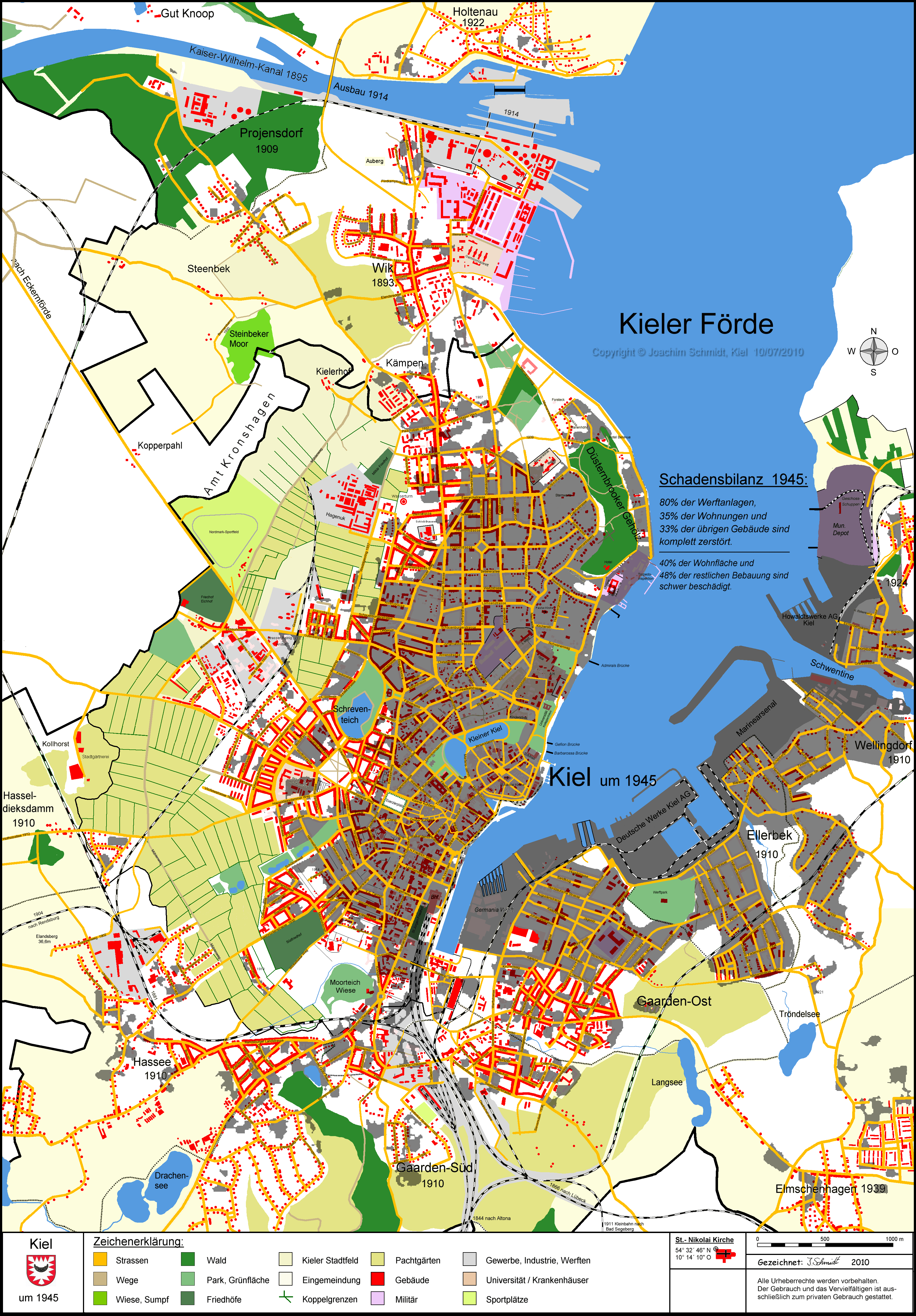 Stadtplan Kiel 1945